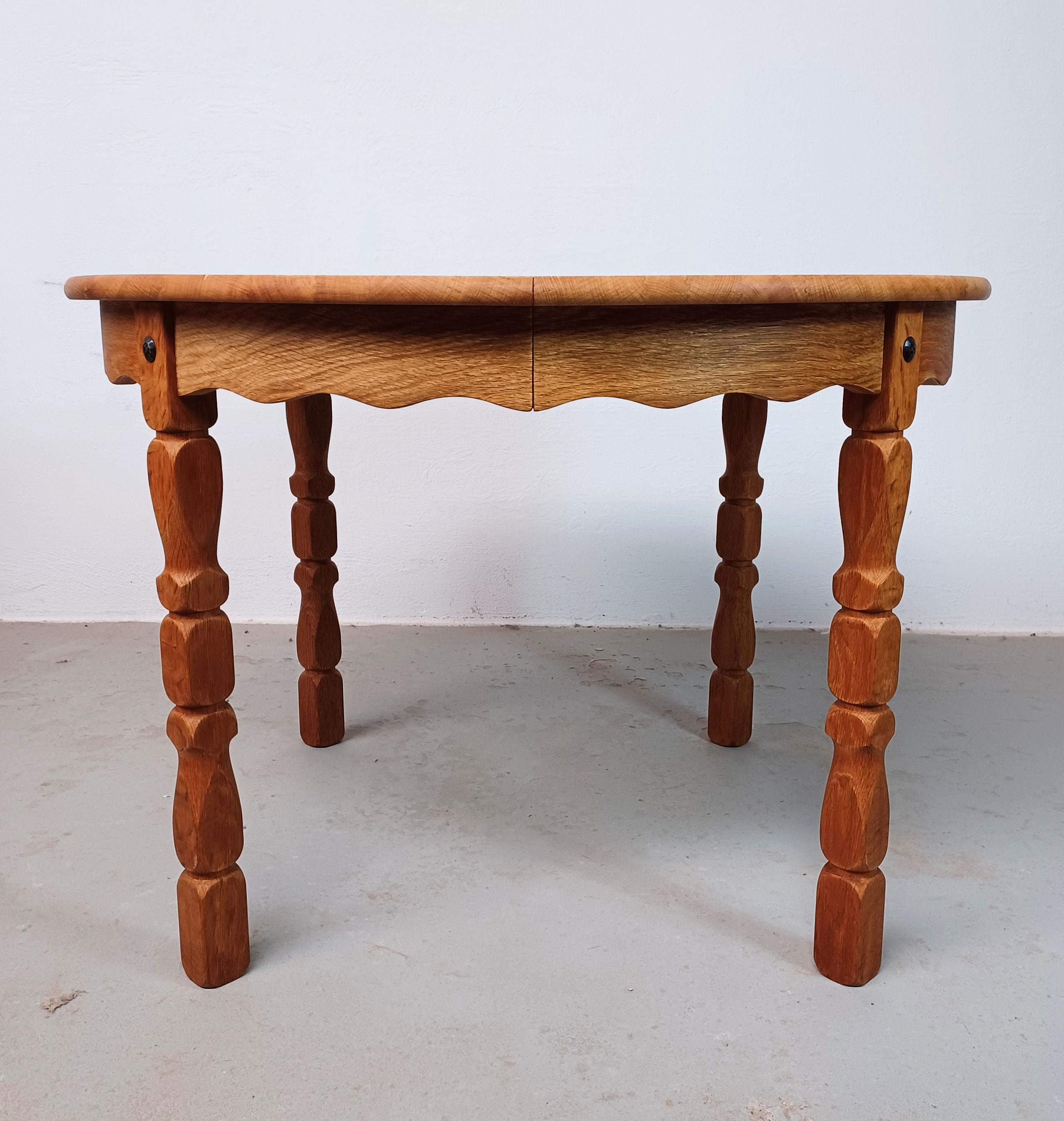 Brutalist 1970s Restored Henning Kjærnulf Dining Table in Solid Oak with Two Extensions For Sale