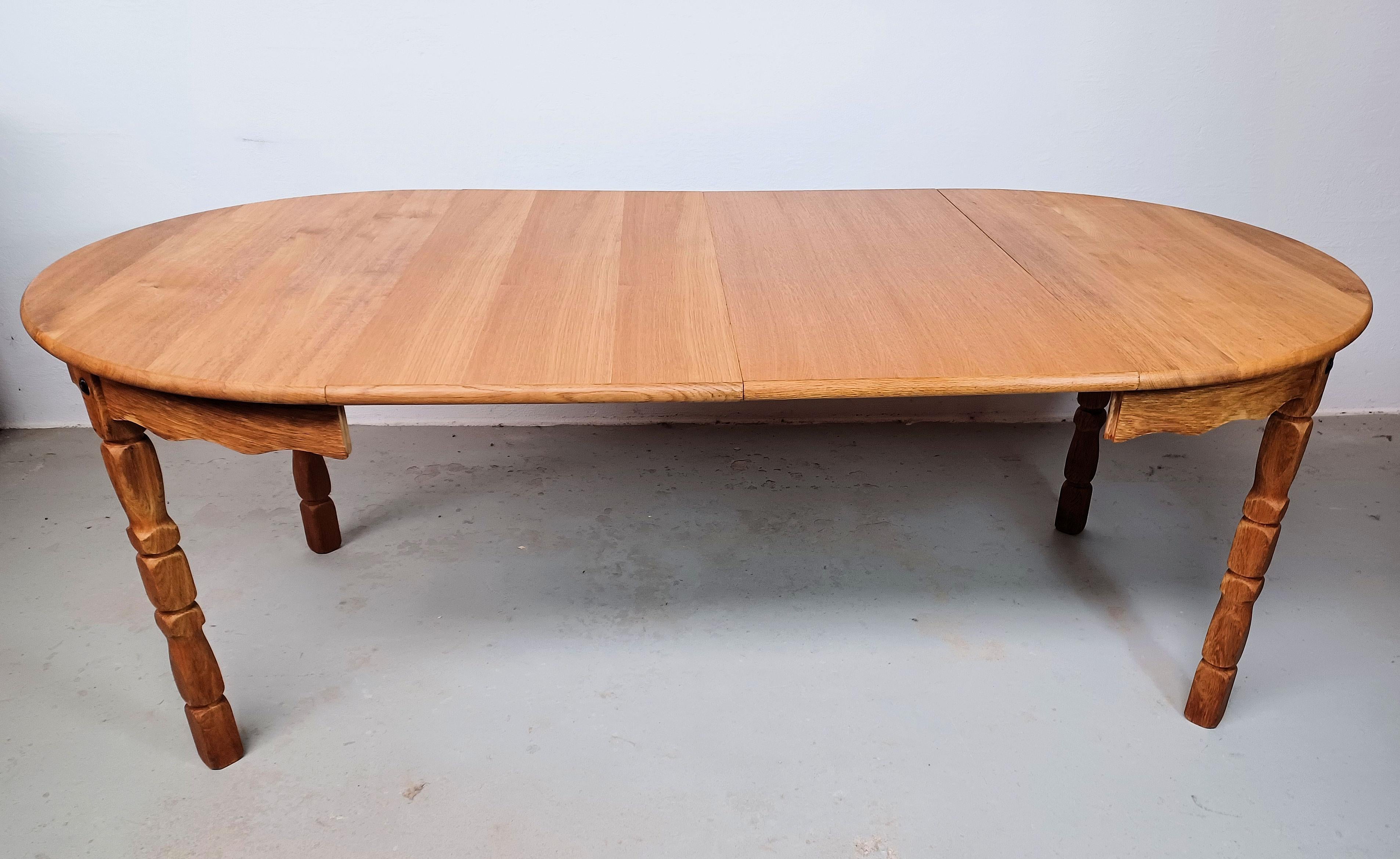 1970s Restored Henning Kjærnulf Dining Table in Solid Oak with Two Extensions For Sale 1