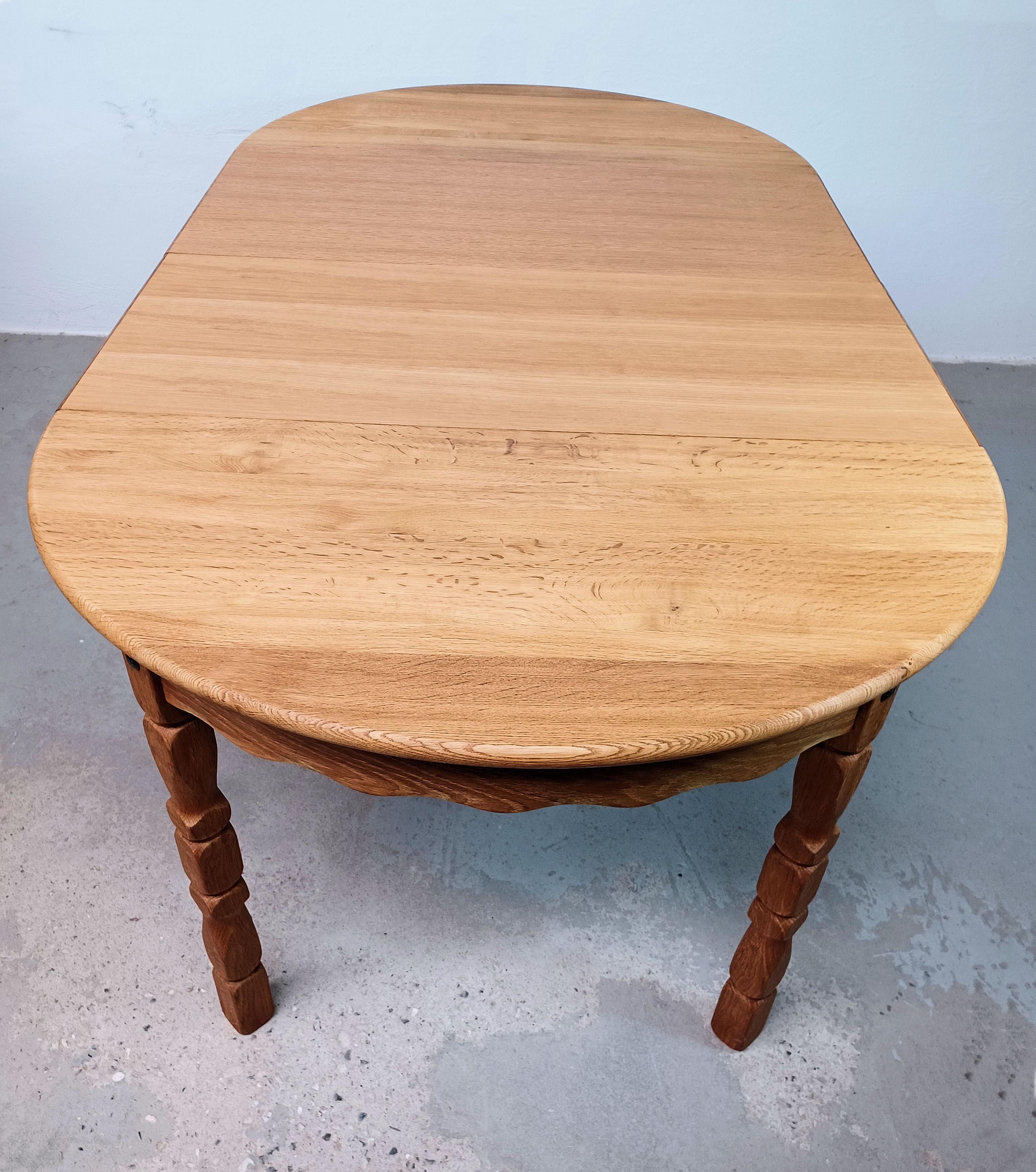1970s Restored Henning Kjærnulf Dining Table in Solid Oak with Two Extensions For Sale 3