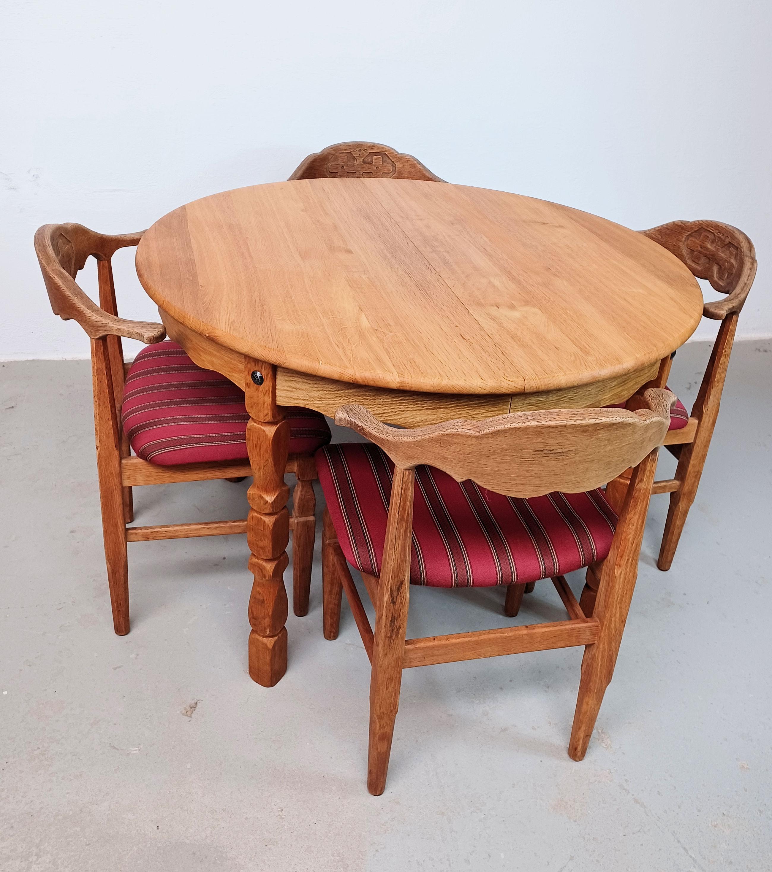 1970s Restored Henning Kjærnulf Dining Table in Solid Oak with Two Extensions For Sale 8