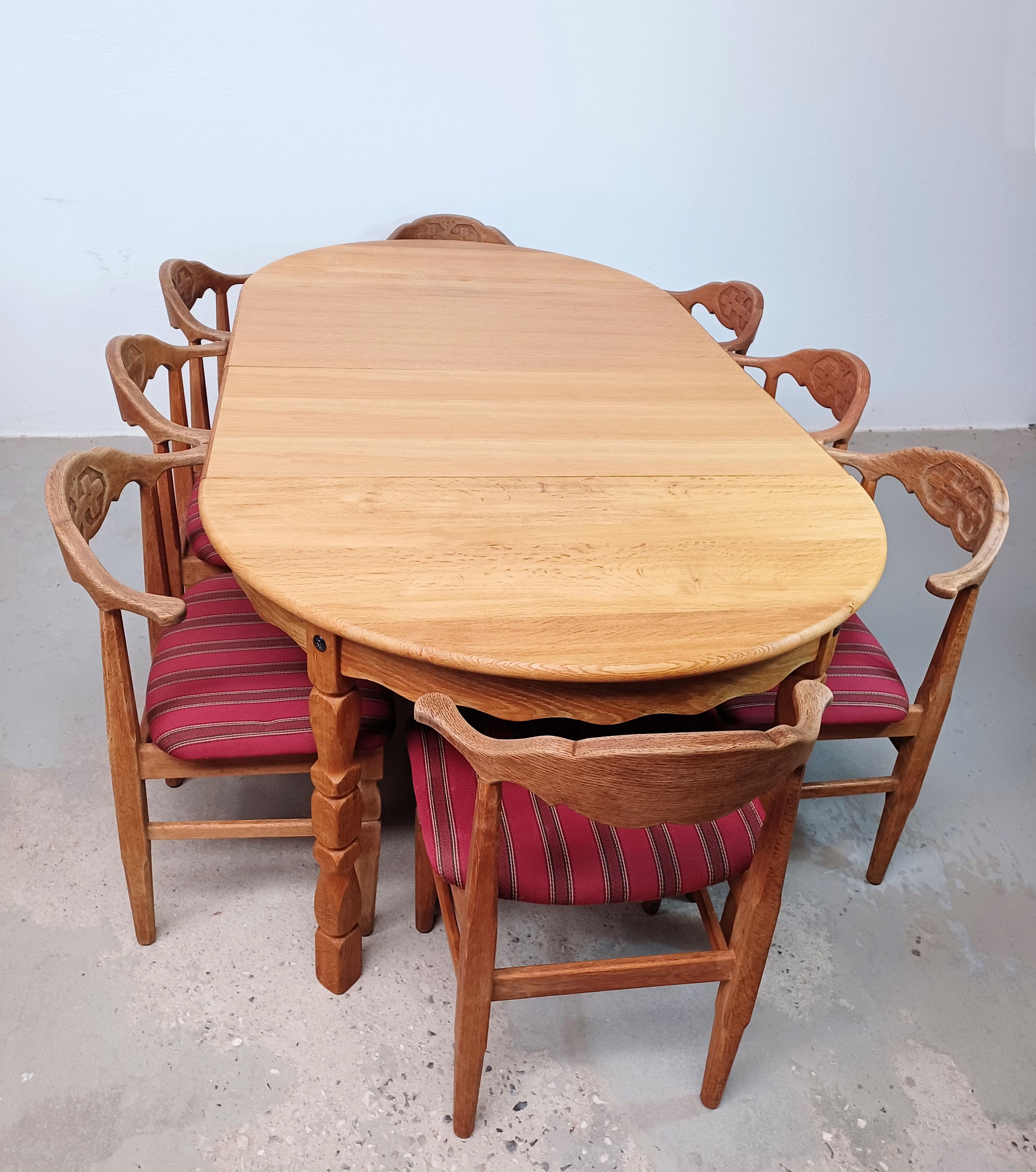 1970s Restored Henning Kjærnulf Dining Table in Solid Oak with Two Extensions For Sale 10