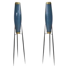 1950s Two Svend Aage Holm Sørensen Rocket Floor Lamps With Hand Blown Opal Glass