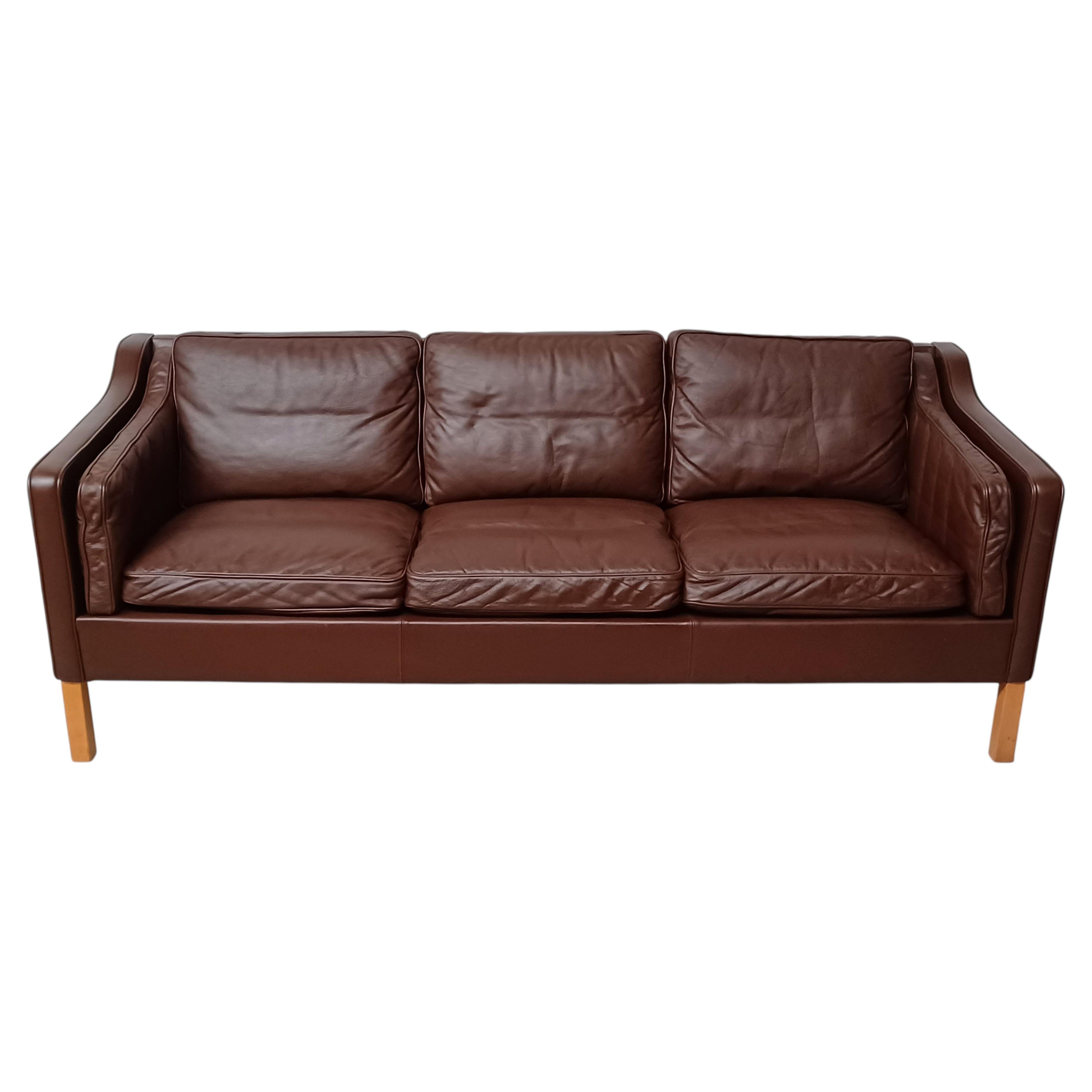 1970s Danish Scandinavian Modern 3 seater Leather Sofa