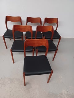 1960s Niels Otto Møller Six Fully Restored Teak Dining Chairs Custom Upholstery