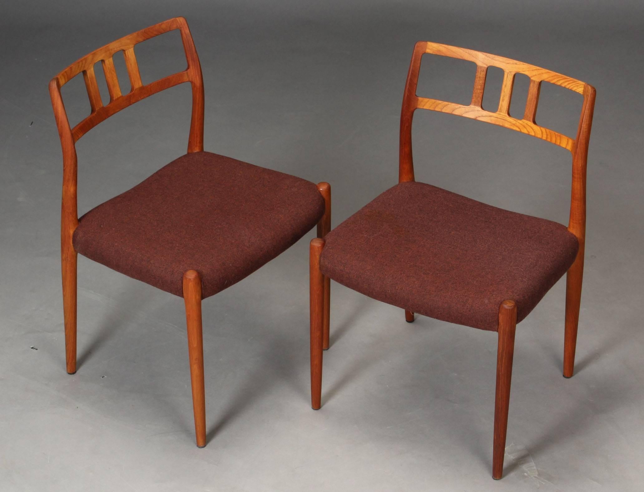Danish 1960s Niels Otto Møller Model 79 Teak Bordaux Red Dining Chairs for J.L. Møllers