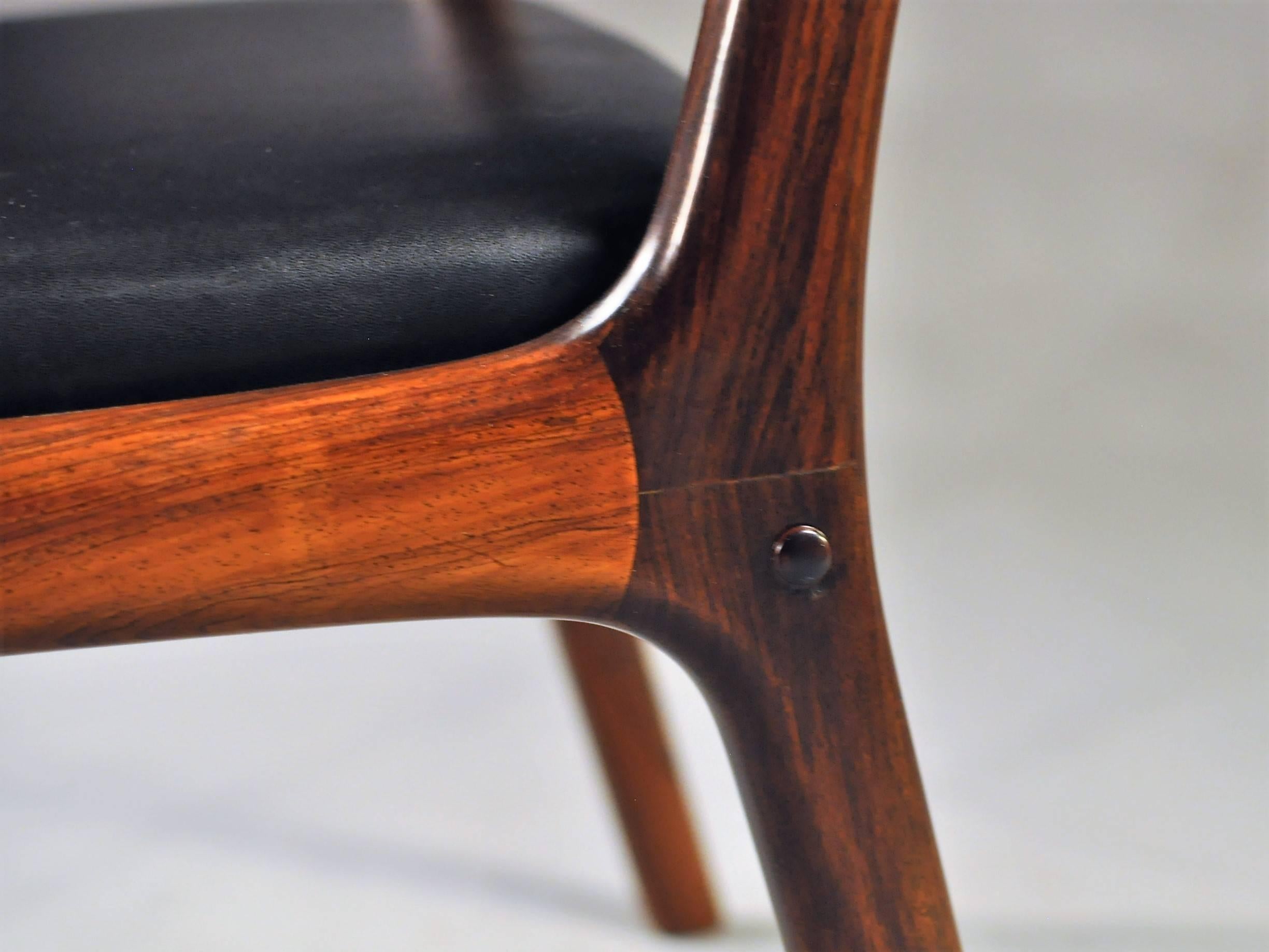 Hand-Crafted 1950s Ole Wanscher PJ412 Black Rosewood Armchair and Side Table for P. Jeppesen