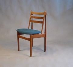 1950s Five Poul Volther Model J60 Dining Chairs in Oak, Blue/Green Fabric - FDB