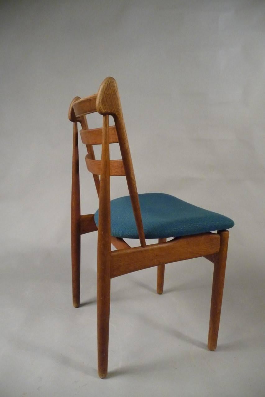 Danish 1950s Five Poul Volther Model J60 Dining Chairs in Oak, Blue/Green Fabric - FDB 