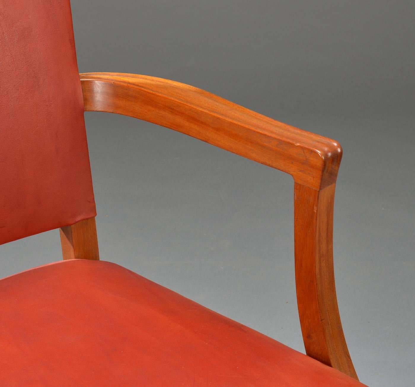 1935 Kaare Klint Barcelona Armchairs in Mahogany and Red Leather - Rud Rasmussen In Good Condition In Knebel, DK
