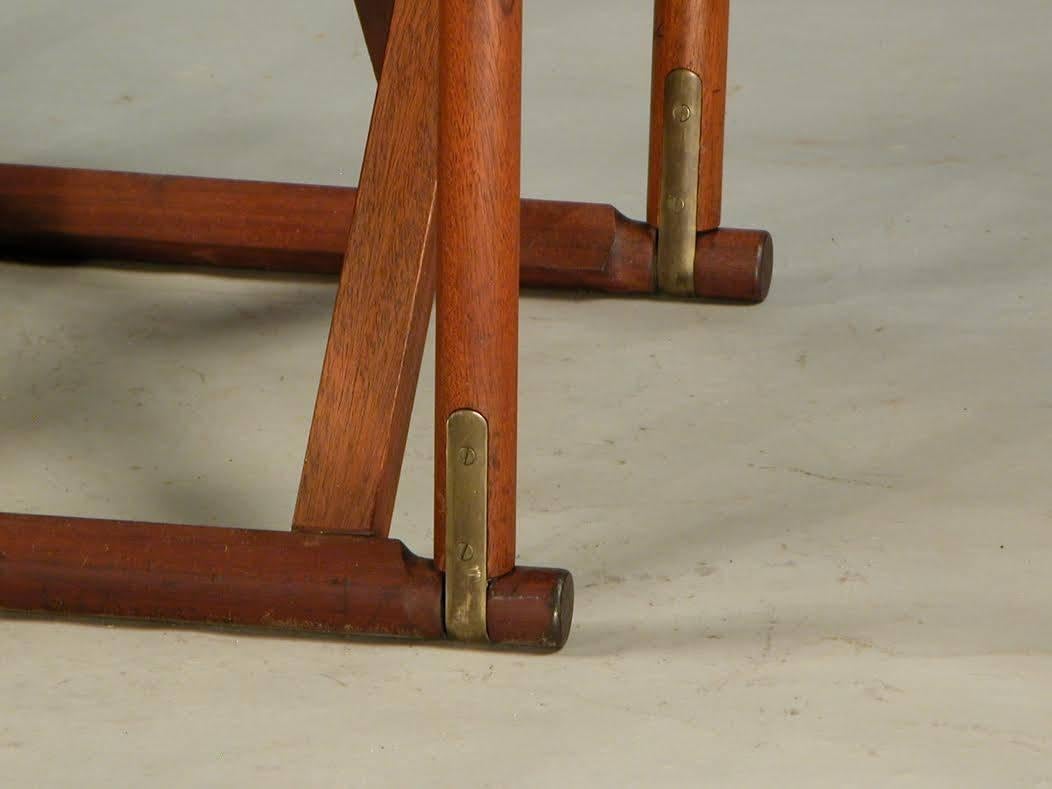 1930s Mogens Koch MK-16 Safari Folding Chairs in Teak, Brass and Black Leather In Good Condition In Knebel, DK