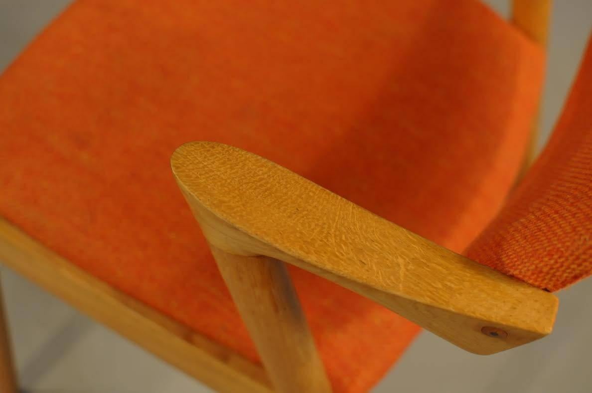 Woodwork 1960s Two Kai Kristiansen Model 42 Dining Chairs in Oak and Orange Fabric