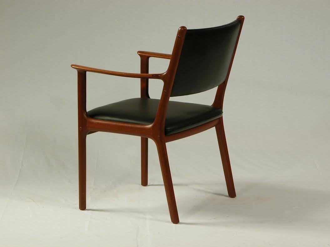 Danish 1950s Ole Wanscher PJ 412 Armchair in Mahogany and Black Leather