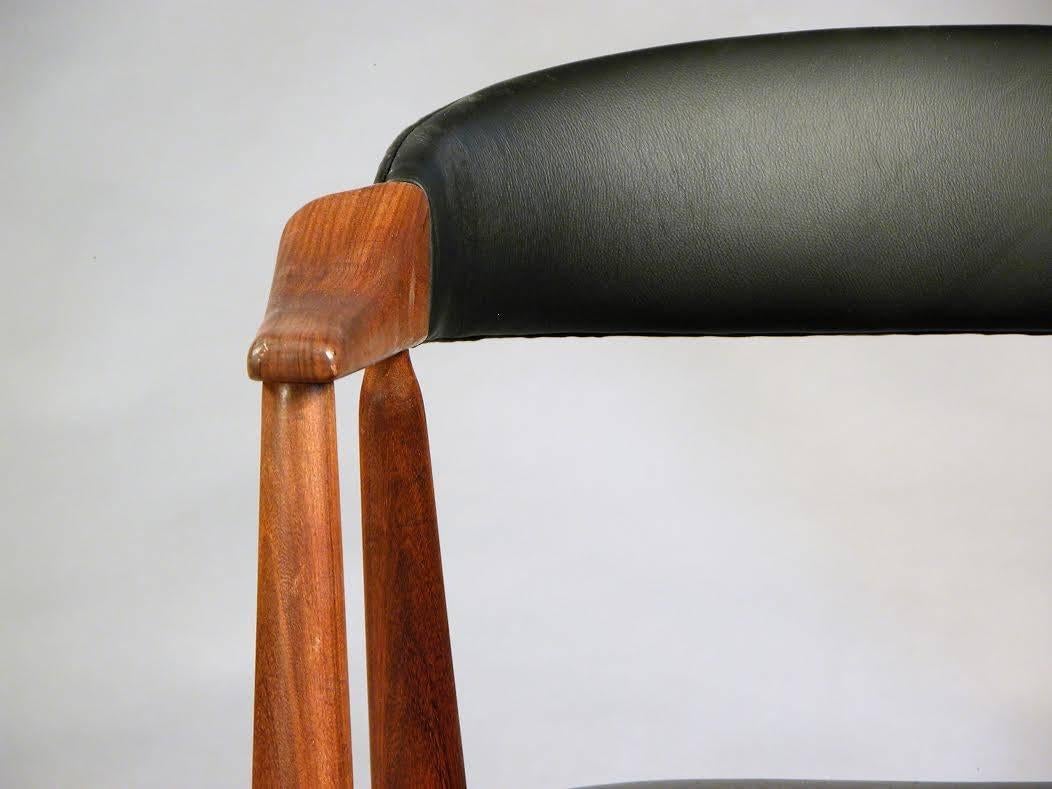 Danish 1950s Th.Harlev Model 213 Armchair in Teak and Black Leather by Farstrup Møbler