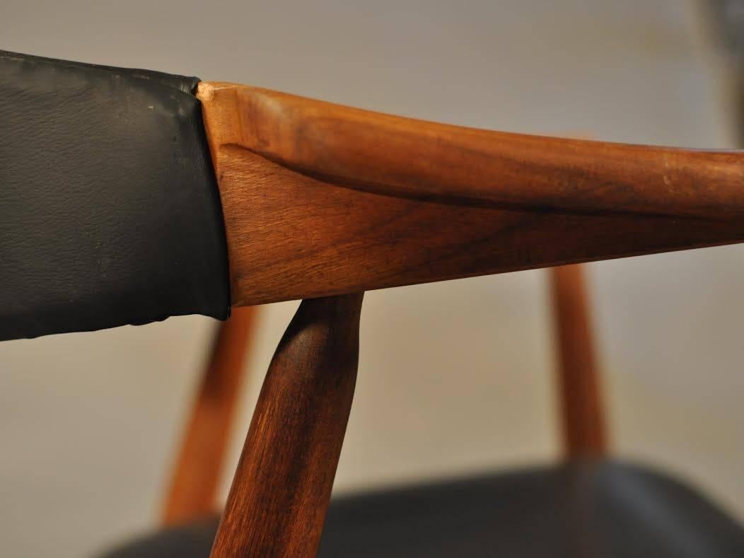 Woodwork 1950s Th.Harlev Model 213 Armchair in Teak and Black Leather by Farstrup Møbler