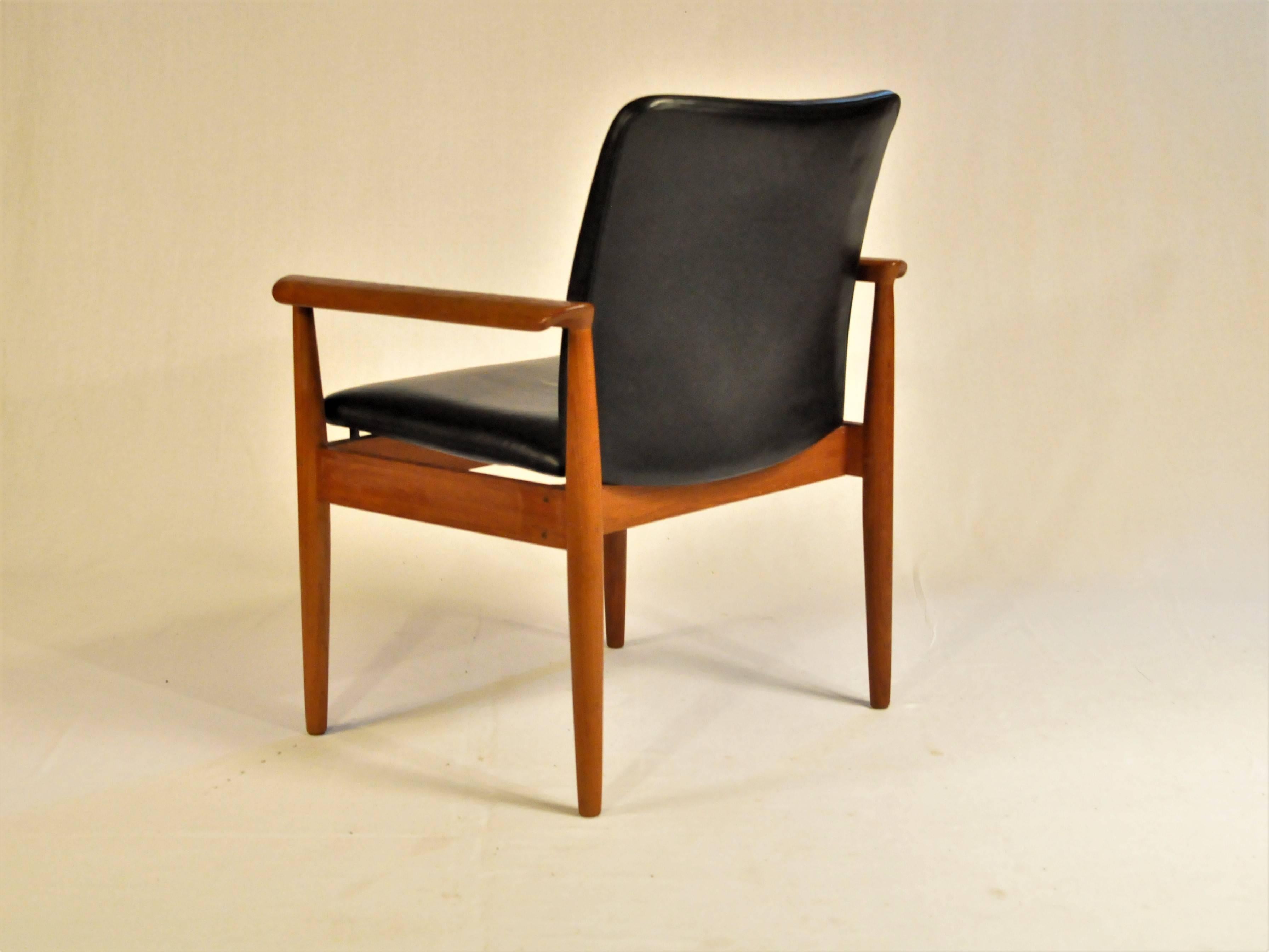 Woodwork 1960s Finn Juhl Model 209 Diplomat Chair in Teak and Black Leather by Cado