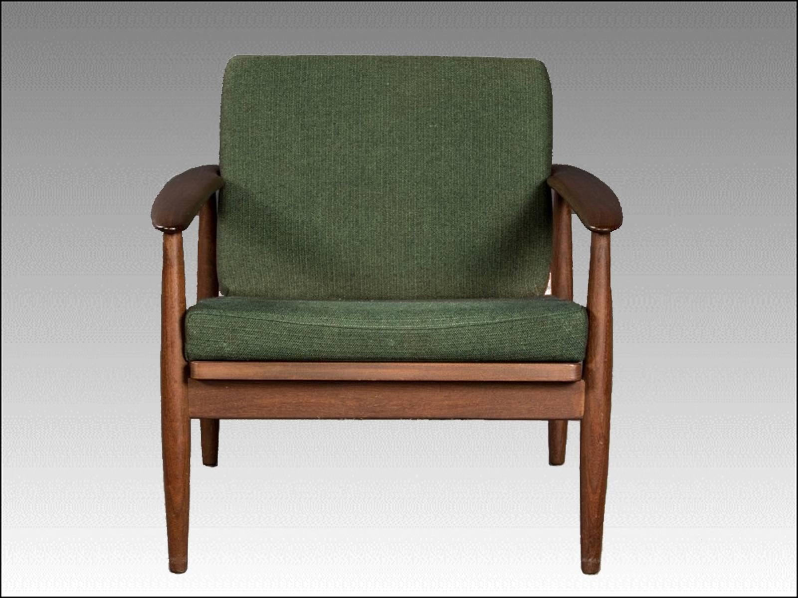 Scandinavian Modern 1960s Grete Jalk Style Sofabed and Armchair in Teak and Green Fabric
