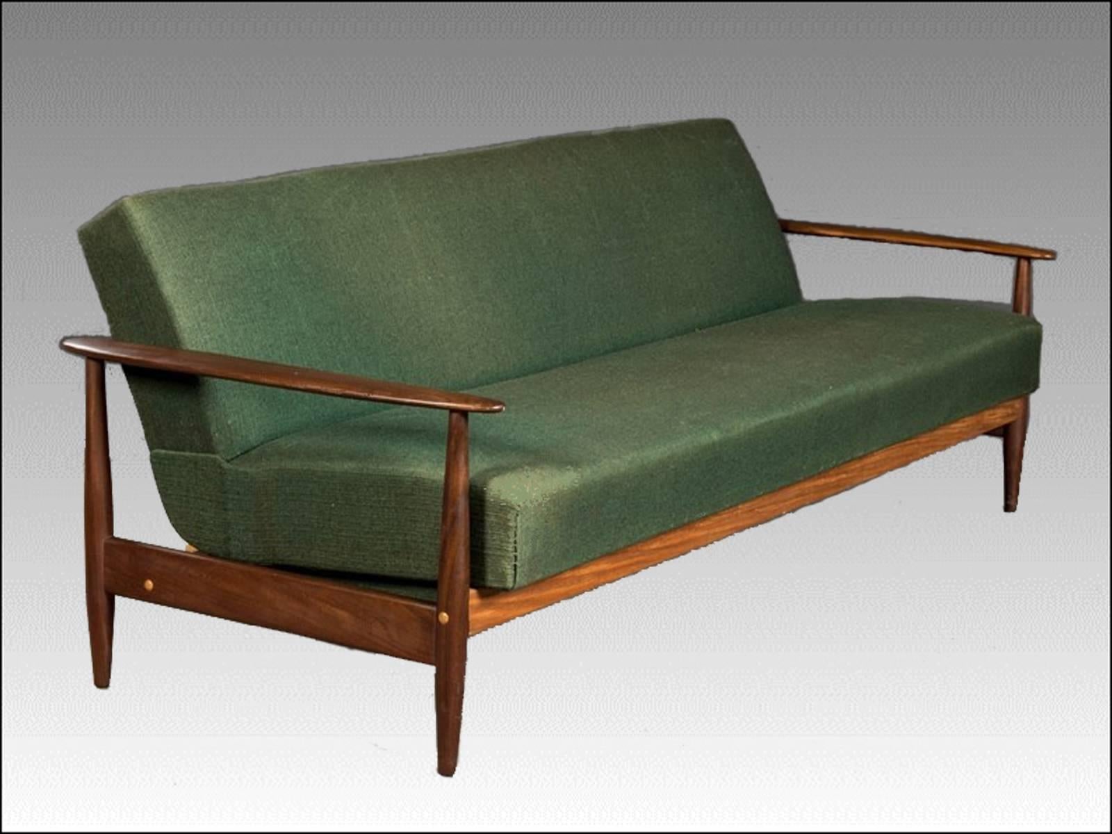 Woodwork 1960s Grete Jalk Style Sofabed and Armchair in Teak and Green Fabric