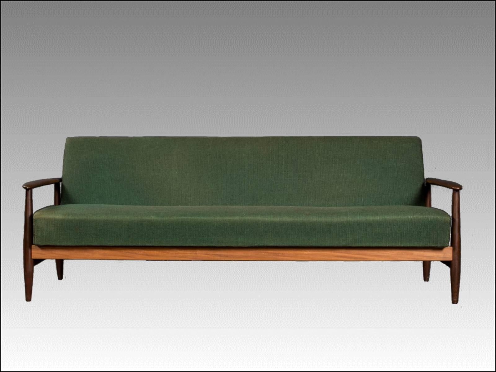 Danish 1960s Grete Jalk Style Sofabed and Armchair in Teak and Green Fabric