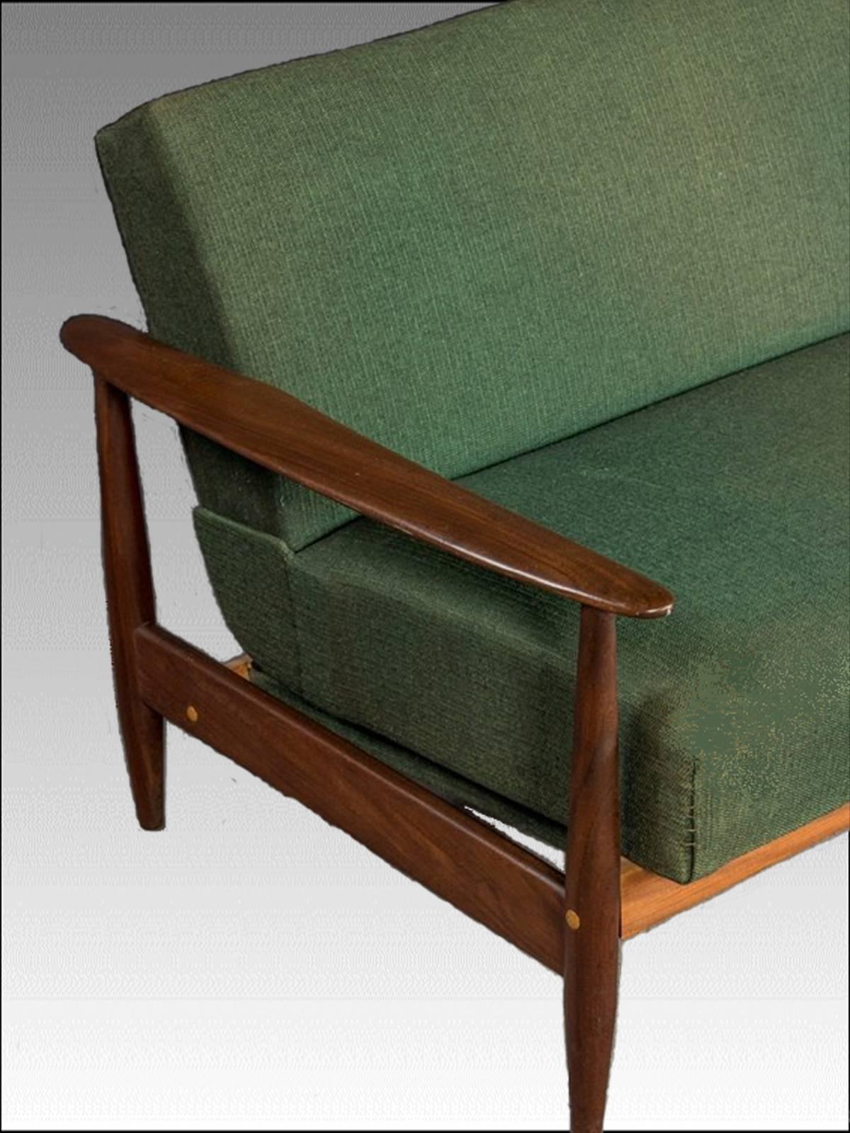 1960s Grete Jalk Style Sofabed and Armchair in Teak and Green Fabric In Good Condition In Knebel, DK