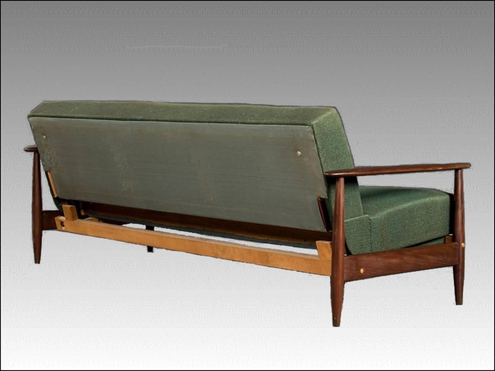 Mid-20th Century 1960s Grete Jalk Style Sofabed and Armchair in Teak and Green Fabric