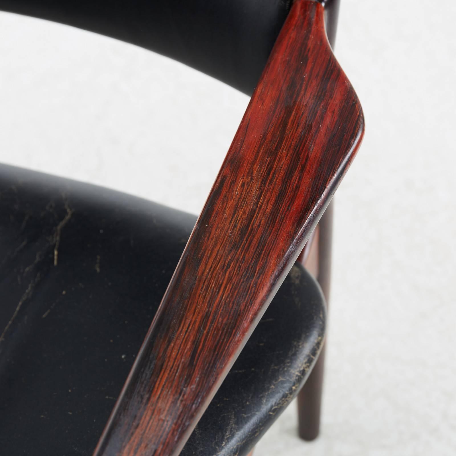 Woodwork 1960s Arne Vodder Model 62A Armchair in Rosewood and Black Leather, Sibast