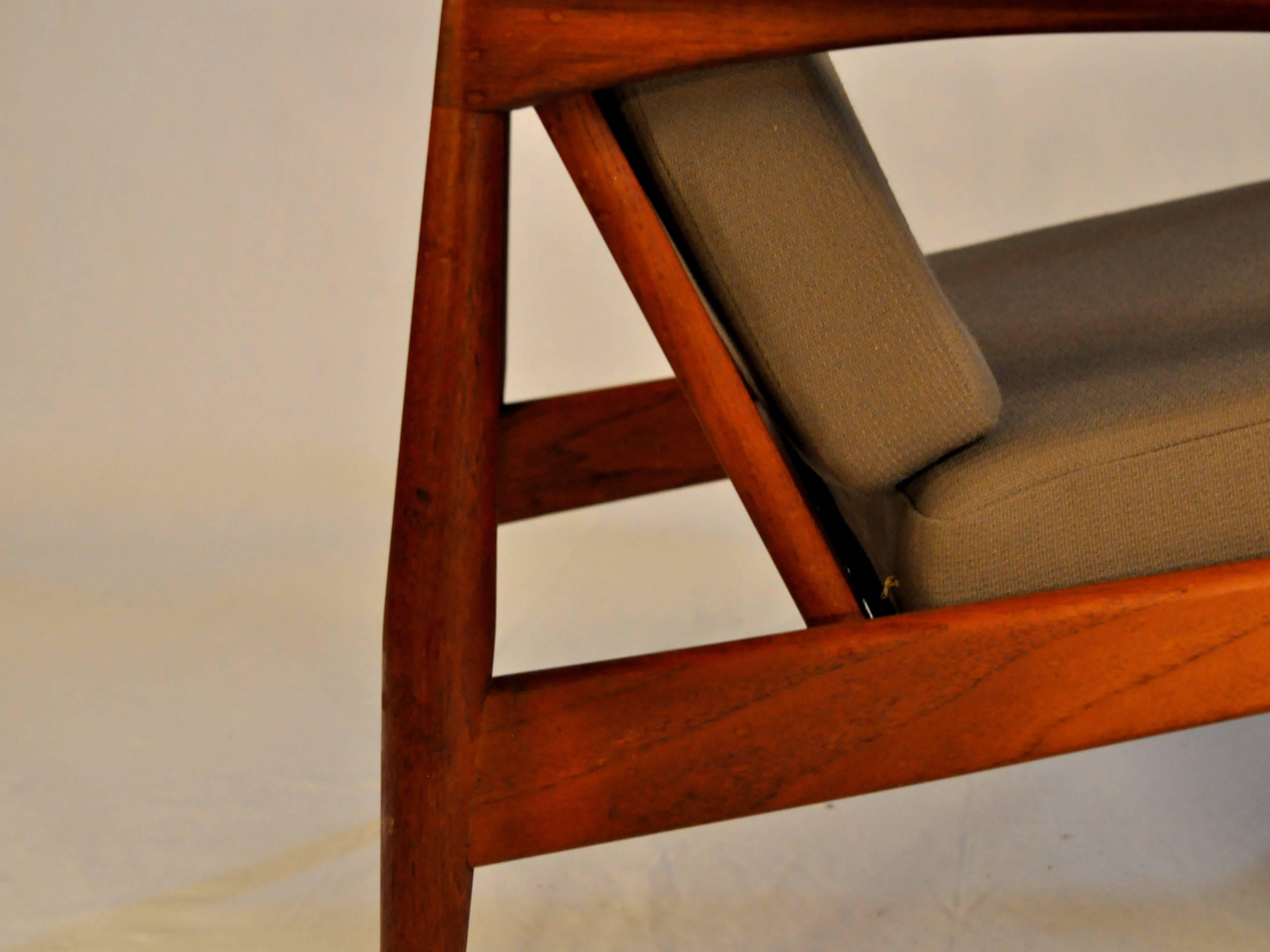 Mid-20th Century 1950s Set of Two Kai Kristiansen Paper Knife Armchairs in Teak and Green Fabric