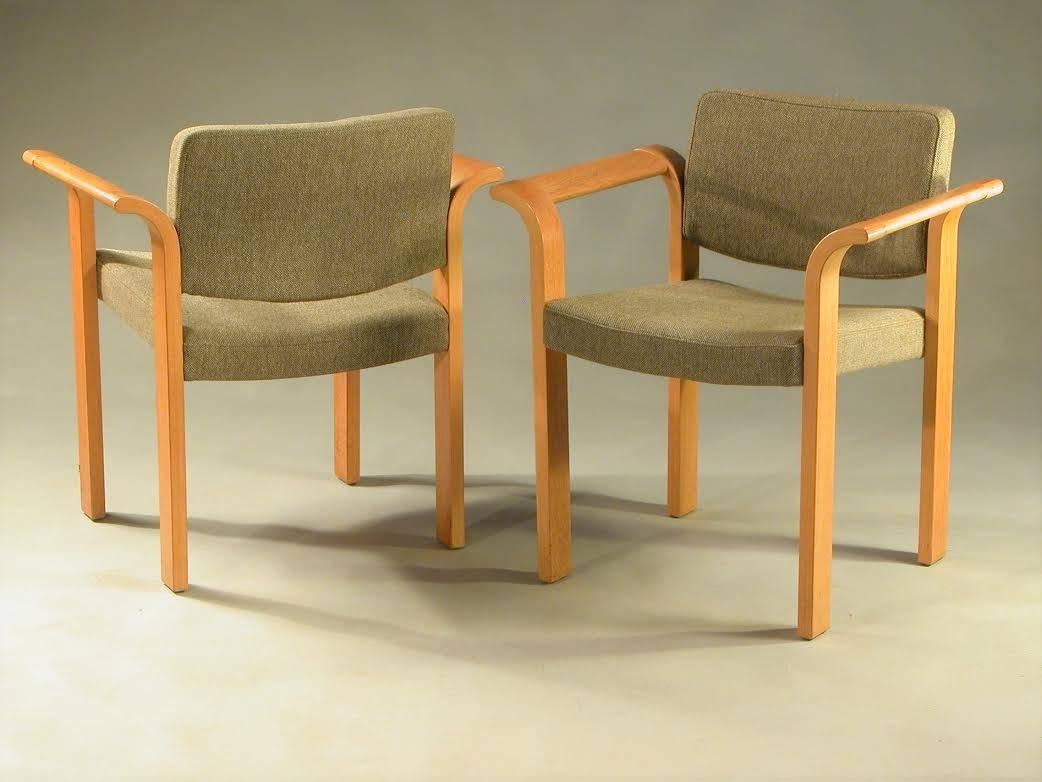 Rud Thygesen and Johnny Sorensen Conference Armchairs in Oak Inc. Reupholstery In Good Condition For Sale In Knebel, DK