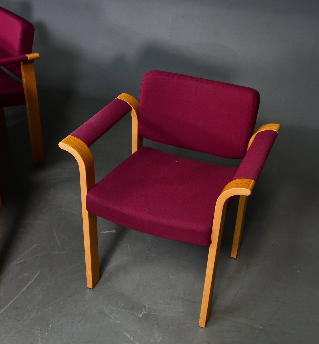 Late 20th Century Rud Thygesen and Johnny Sorensen Conference Armchairs in Oak Inc. Reupholstery For Sale