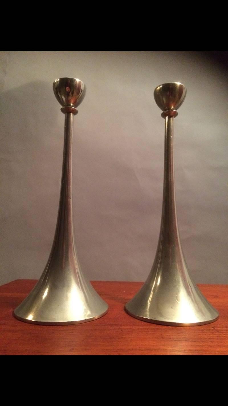 Two large Just Andersen Art Deco pewter candlesticks. 

Marked Just. A. no, 2766. H. 

  