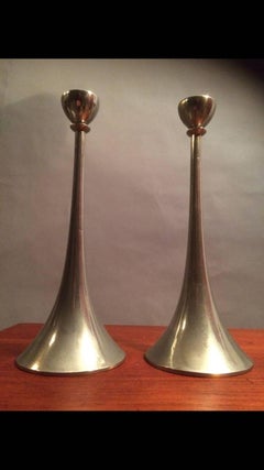 1930s Pair of Art Deco Pewter Candlesticks by Just Andersen