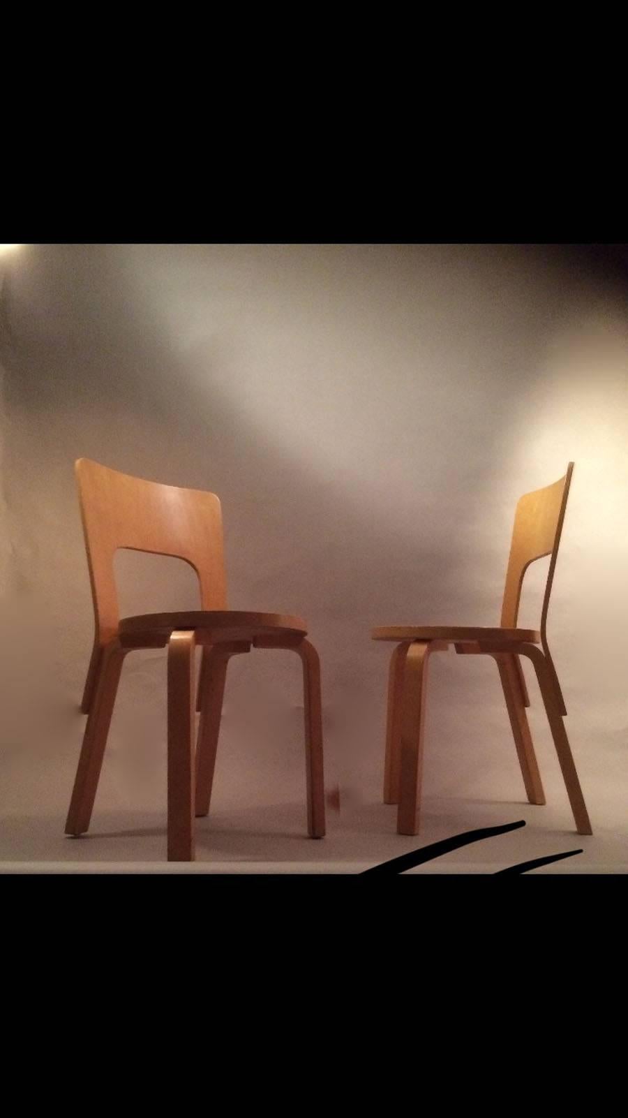 Scandinavian Modern 1960s-1970s Set of Four Alvar Aalto Model 66 Dinner Chairs for Artek Finland