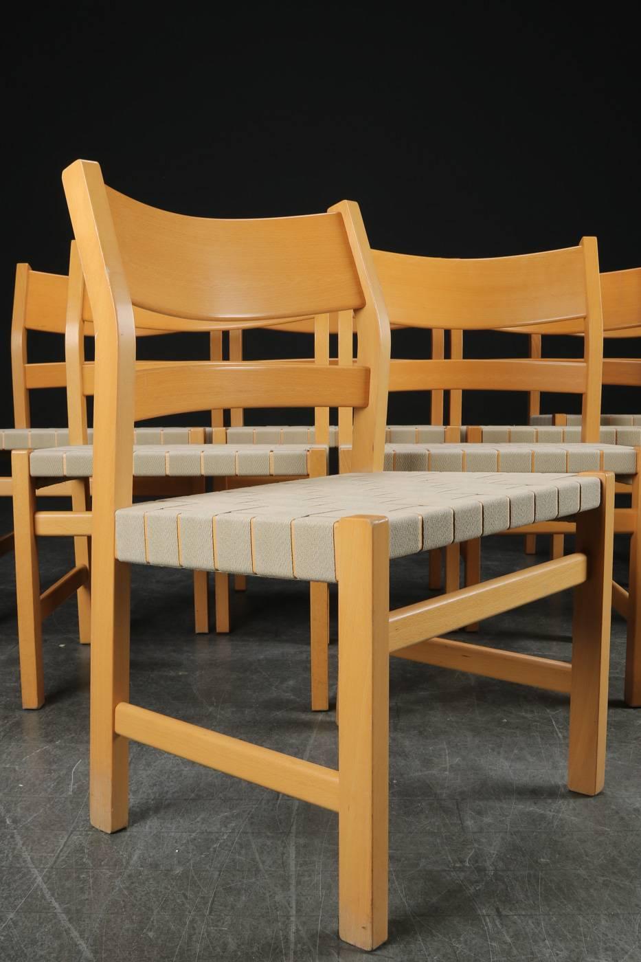 Scandinavian Modern Set of Seven Wegner Koldinghus Dining Chairs in Beech and Woven Seat, GETAMA