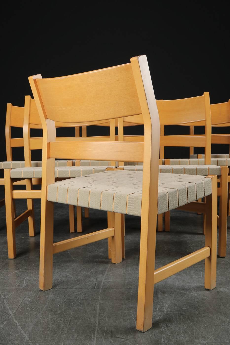 Danish Set of Seven Wegner Koldinghus Dining Chairs in Beech and Woven Seat, GETAMA