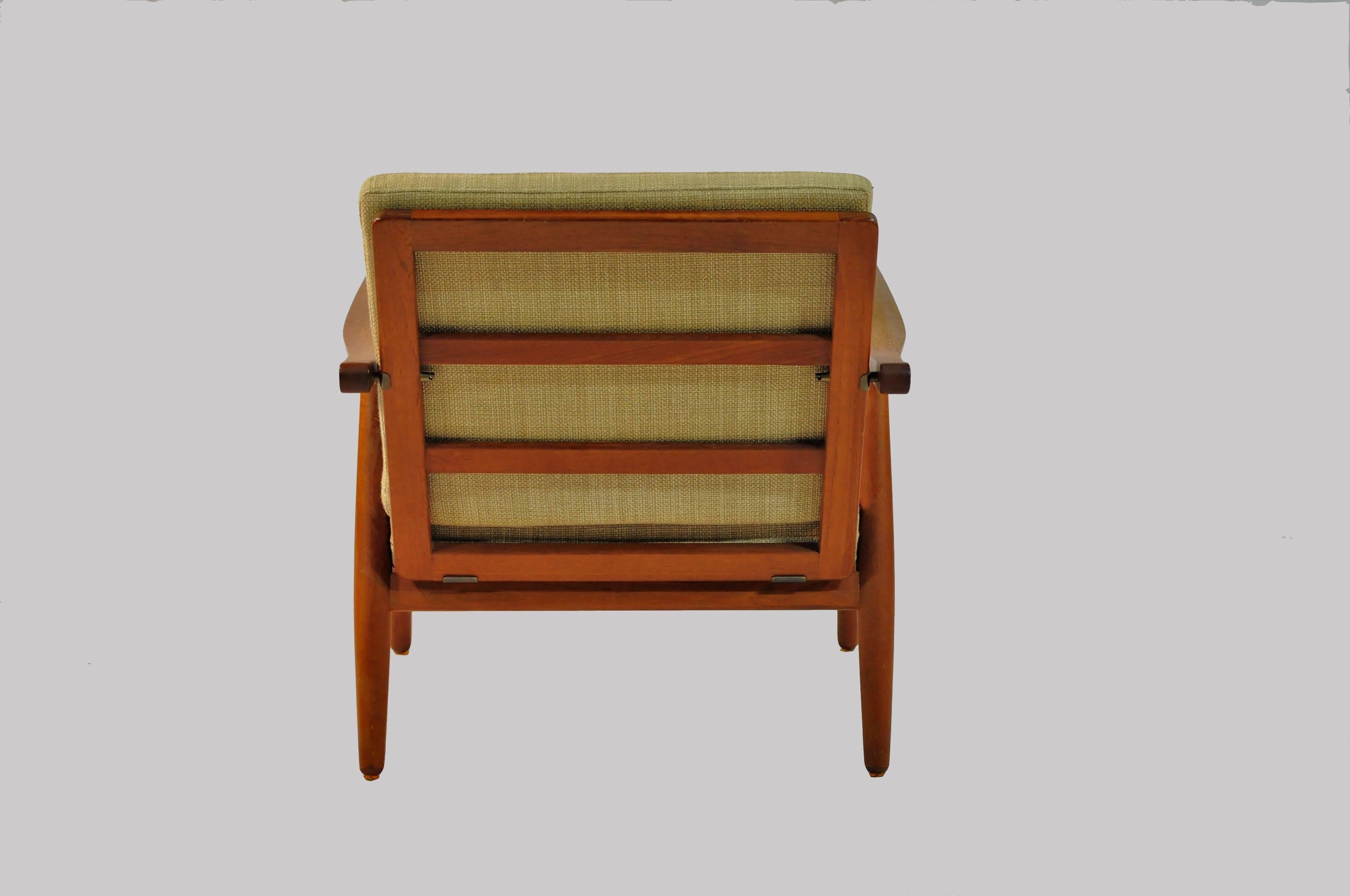 Fabric 1950s Set of Two H.J. Wegner Model 240 Oak Lounge Chairs, GETAMA
