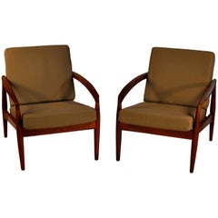 1950s Set of Two Kai Kristiansen Paper Knife Armchairs in Teak and Green Fabric