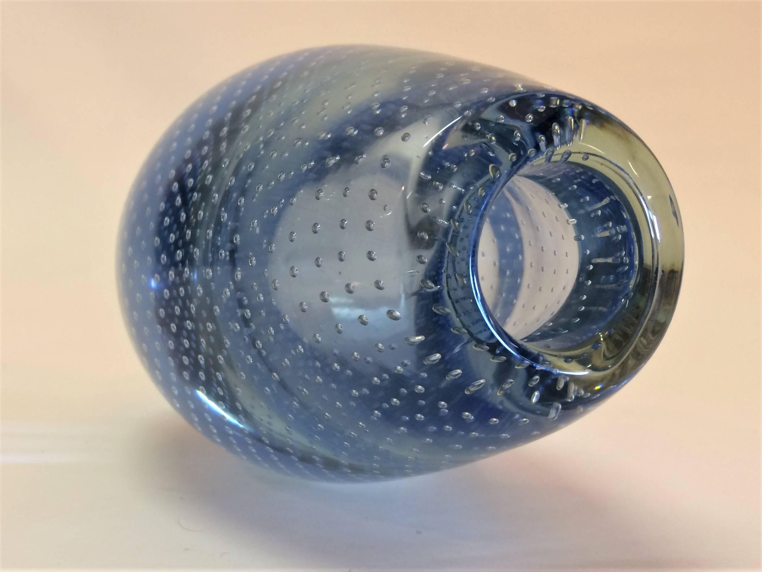 Mid-20th Century Gunnel Nyman Attributed, Hand Blown Finnish Blue Glass Vase
