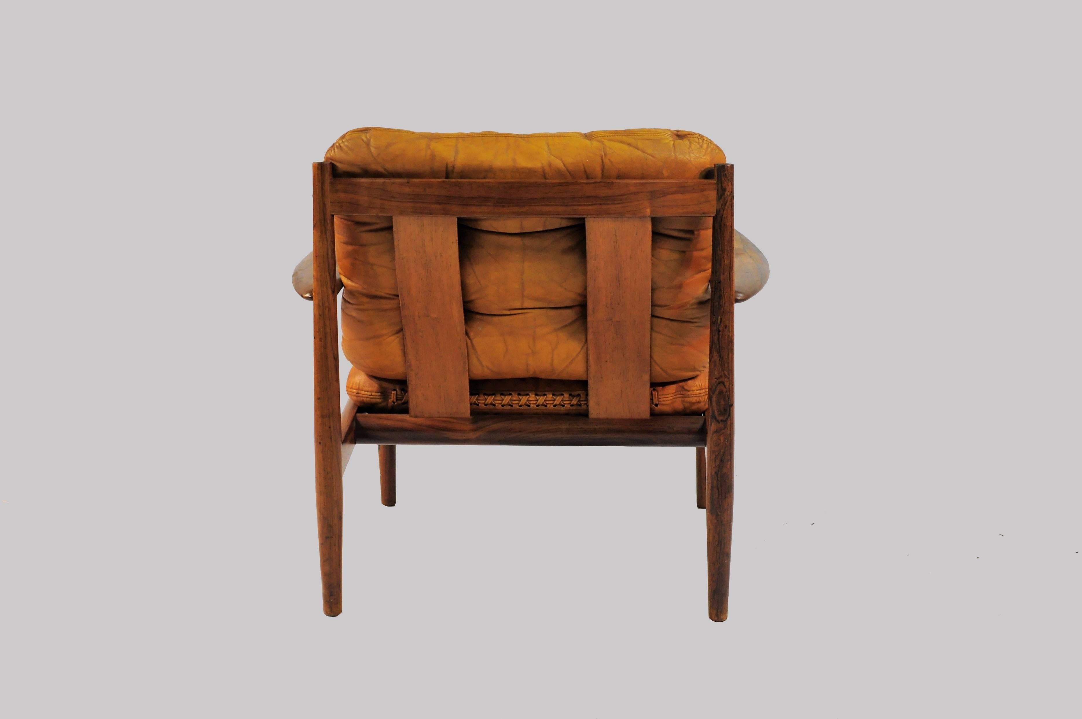 Woodwork 1960s Grete Jalk Lounge Chairs in Rosewood and Original Brown Leather Cushions