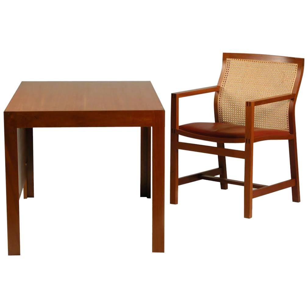 1980s Rud Thygesen and Johnny Sørensen Desk and Chair, Mahogany and Red Leather