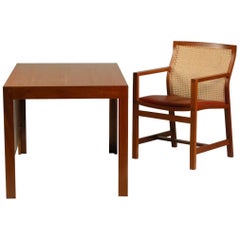 Vintage 1980s Rud Thygesen and Johnny Sørensen Desk and Chair, Mahogany and Red Leather