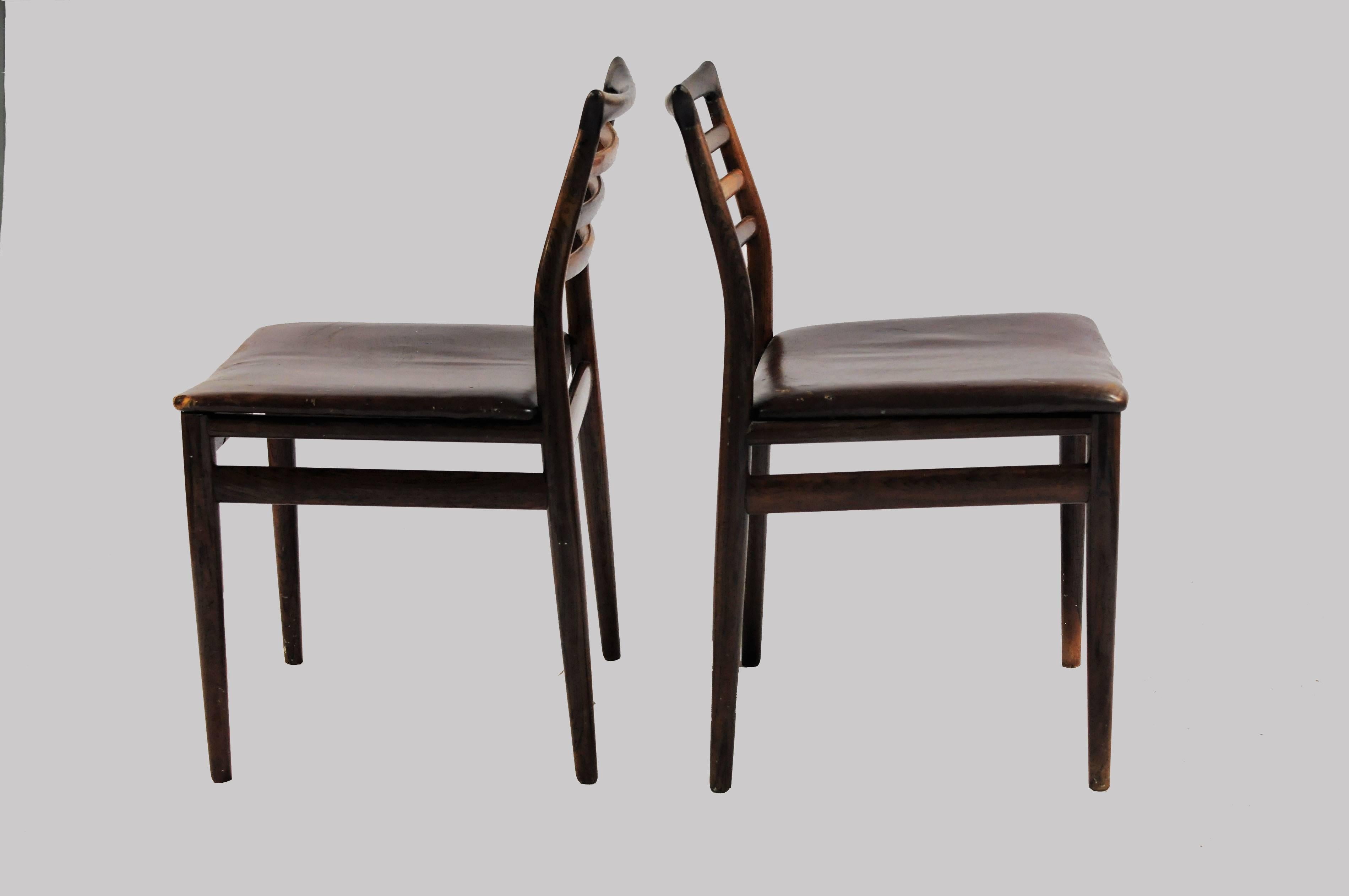 Danish 1960s Erling Torvits Set of Six Dining Chairs in Rosewood and Black Leather