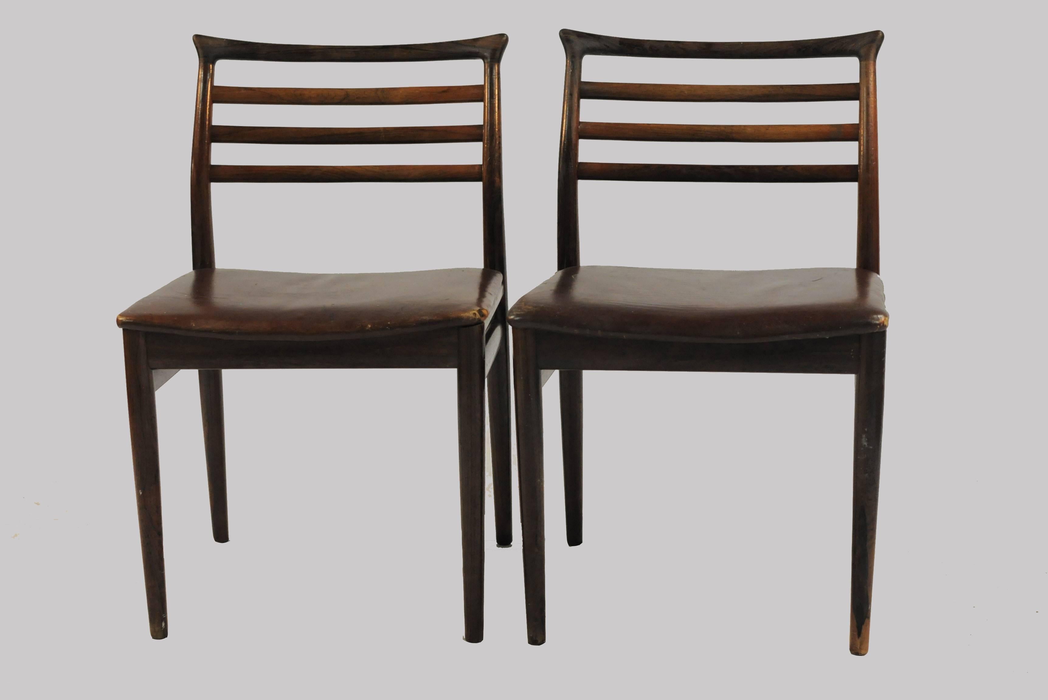 1960s Erling Torvits Set of Six Dining Chairs in Rosewood and Black Leather In Good Condition In Knebel, DK