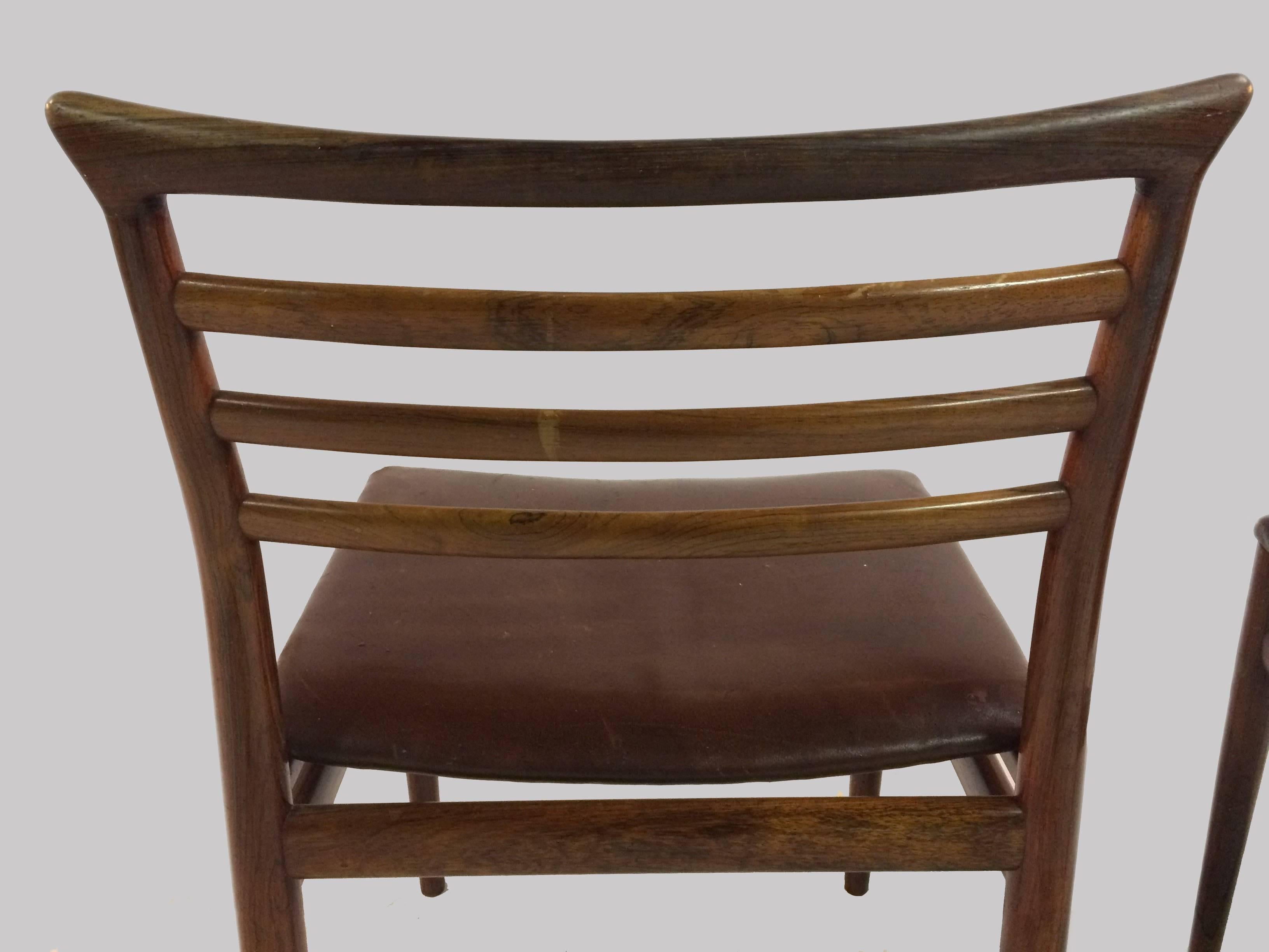 Mid-20th Century 1960s Erling Torvits Set of Six Dining Chairs in Rosewood and Black Leather