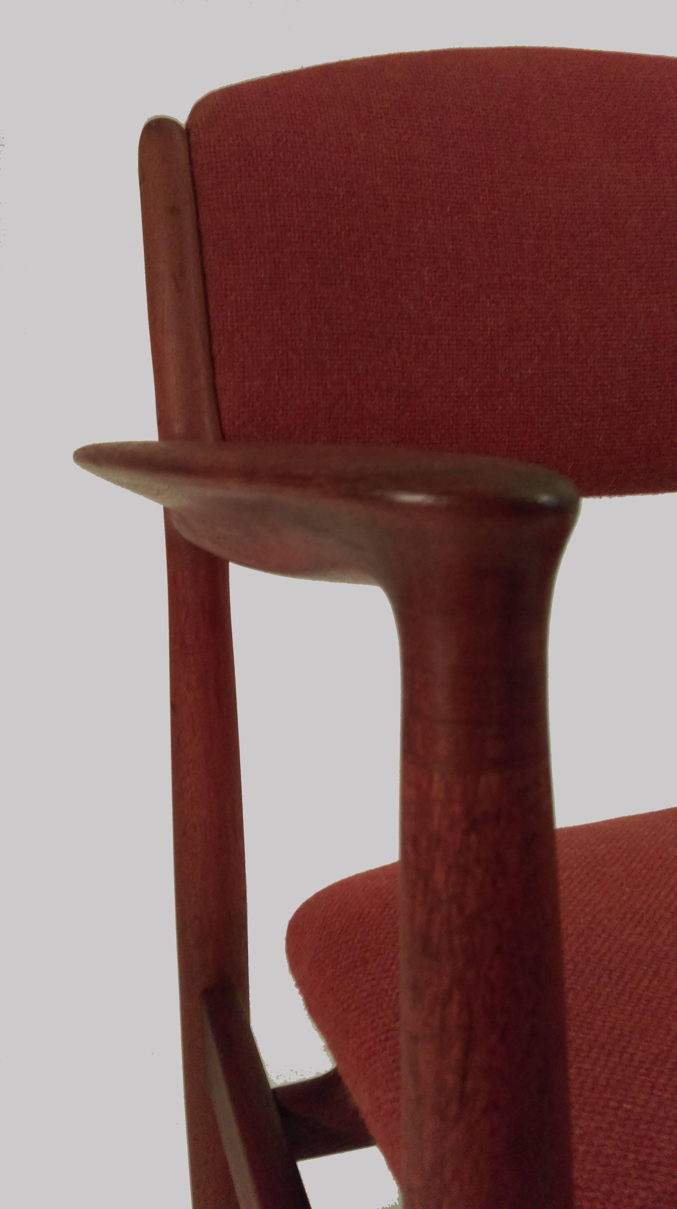 1950s Harbo Sølvsten Armchair in Teak, Red fabric and Leather In Good Condition For Sale In Knebel, DK