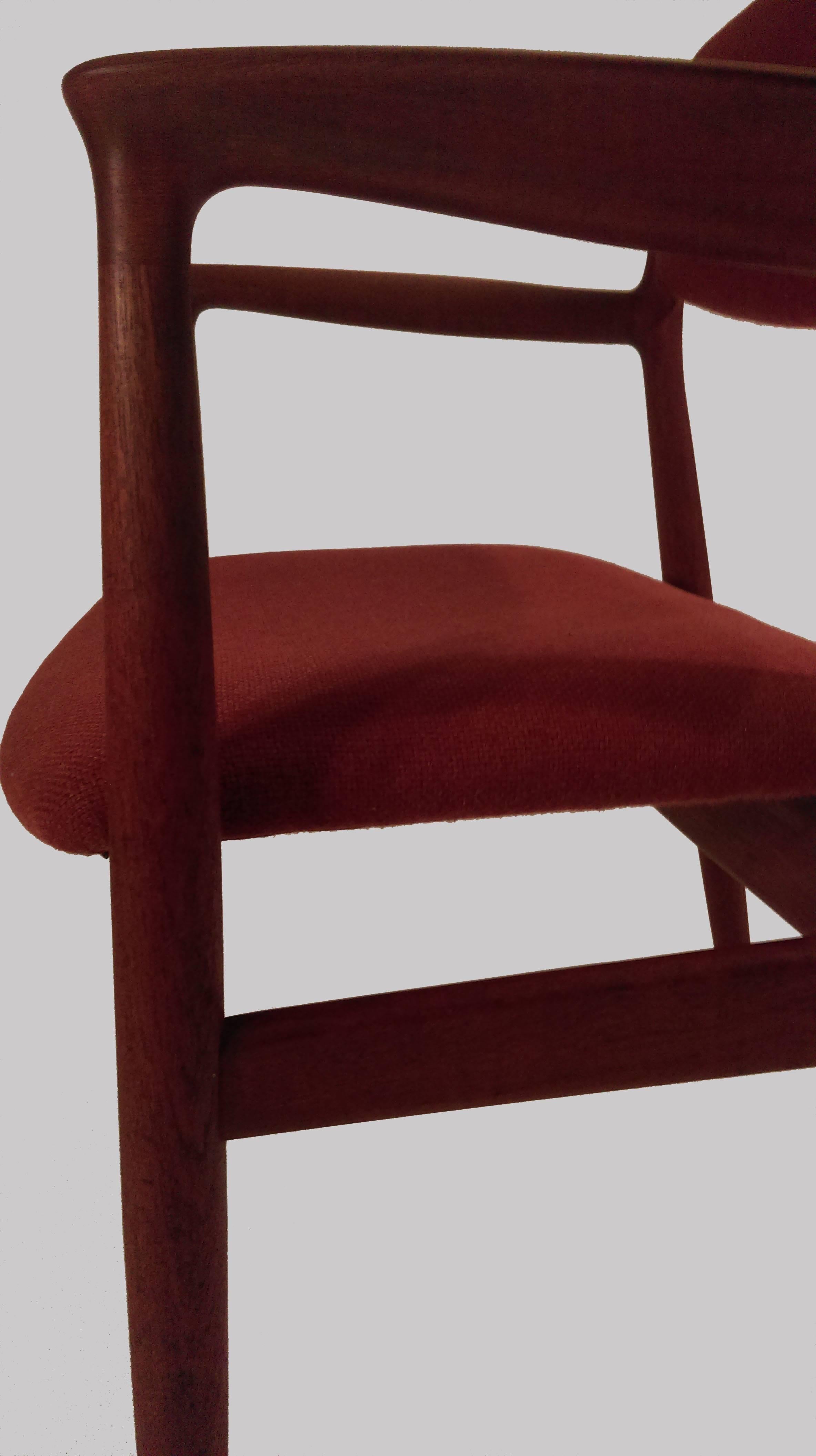 Scandinavian Modern 1950s Harbo Sølvsten Armchair in Teak, Red fabric and Leather For Sale