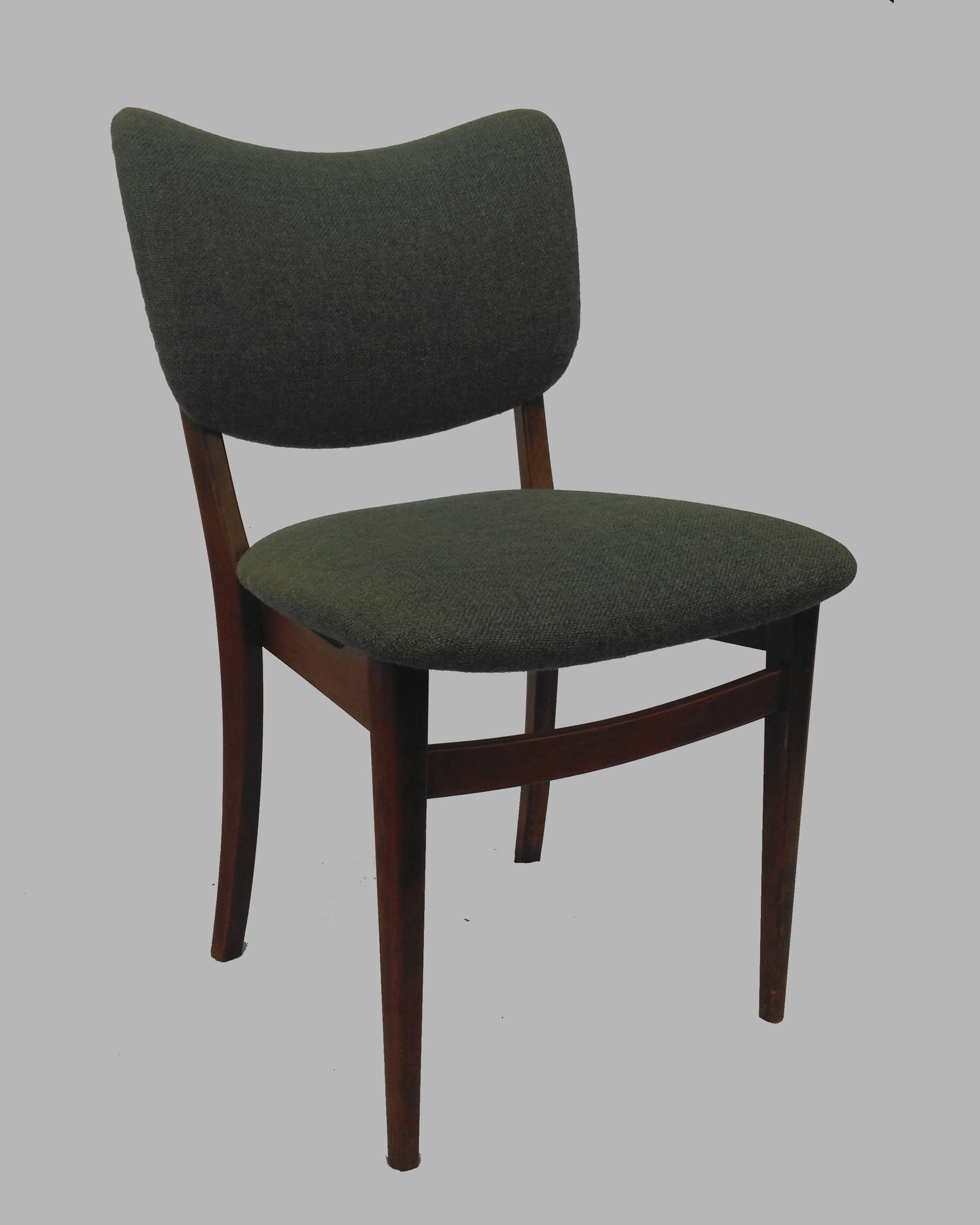 Mid-Century Modern 1940s Set of Two Danish Dining Chairs in Tanned Beech and Blue Fabric