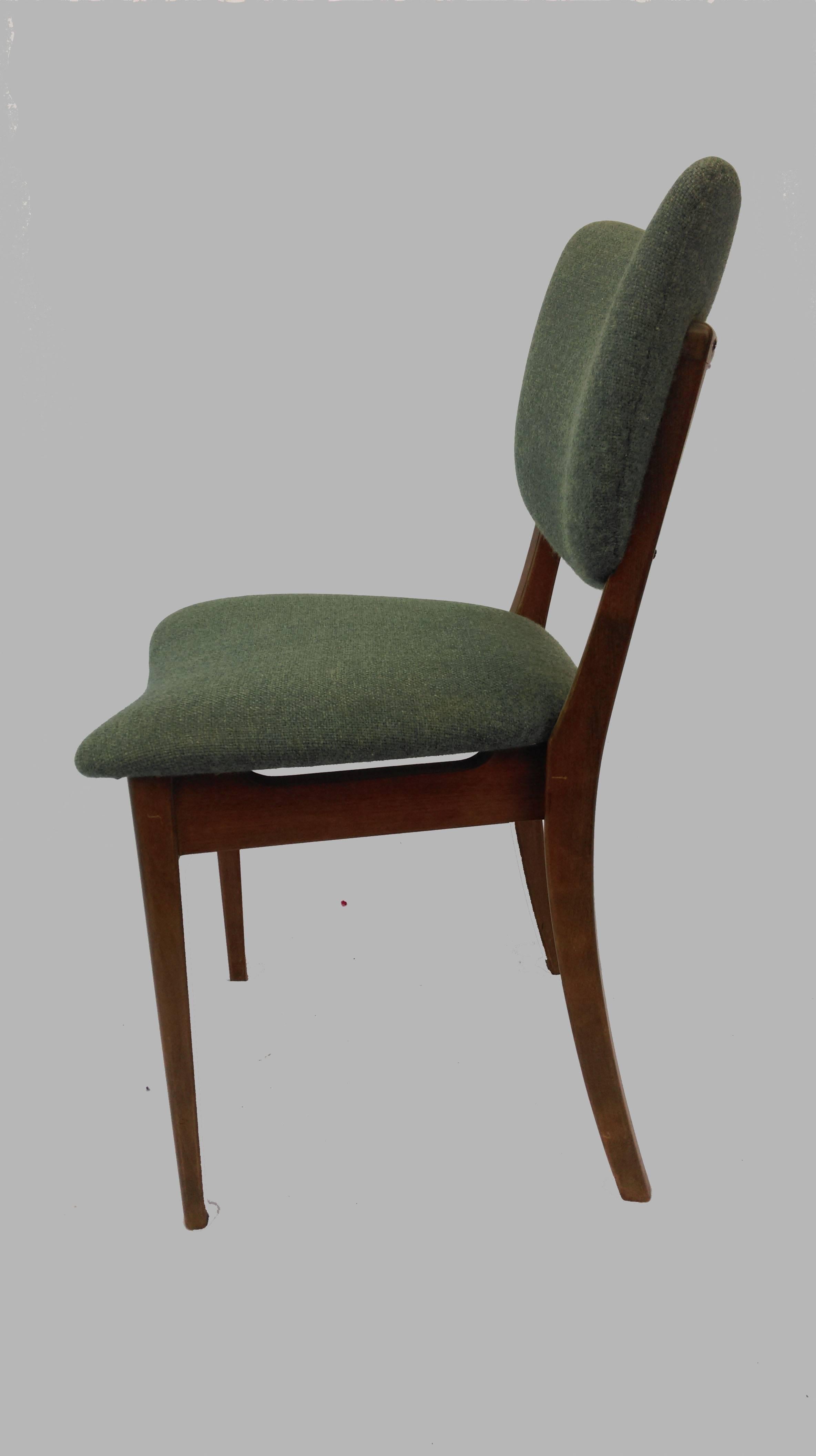 Mid-20th Century 1940s Set of Two Danish Dining Chairs in Tanned Beech and Blue Fabric
