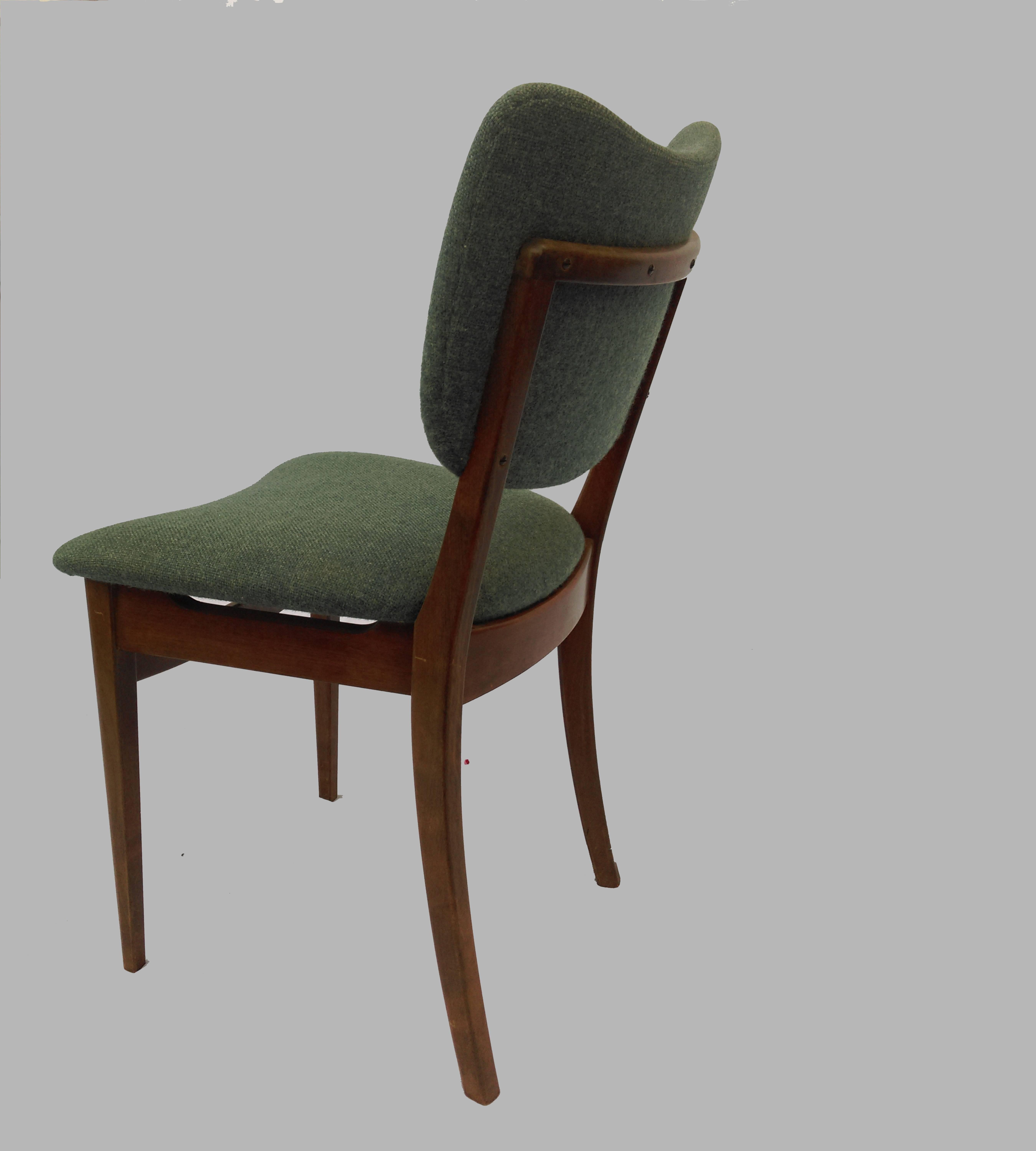 1940s Set of Two Danish Dining Chairs in Tanned Beech and Blue Fabric 1