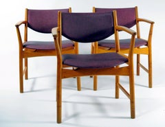 1960s Three Aksel Bender Madsen, Ejnar Larsen Oak Armchairs, Inc. Reupholstery