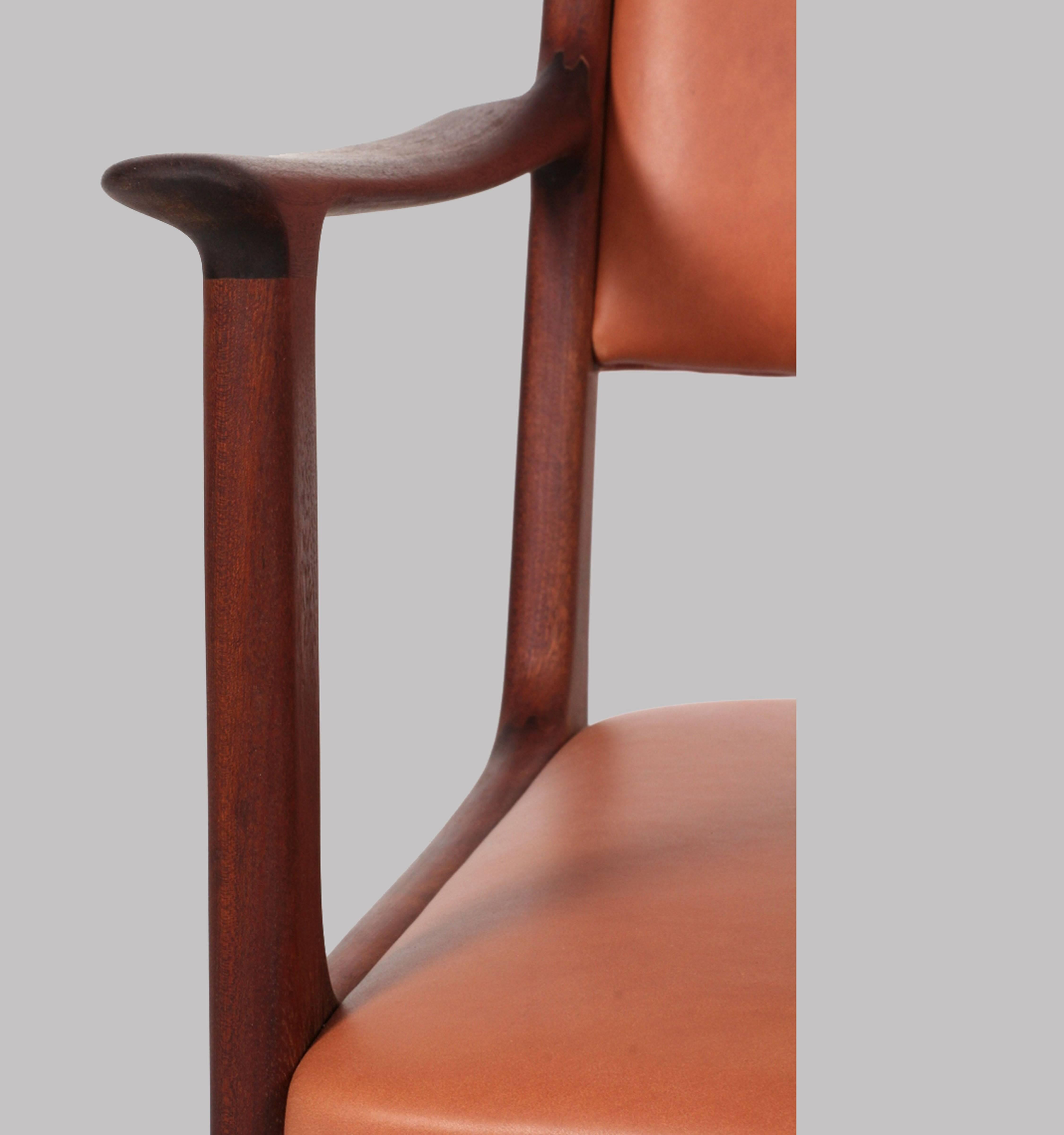 1950s Ole Wanscher Set of Five PJ 412 Armchair in Mahogany and Brown Leather In Good Condition For Sale In Knebel, DK