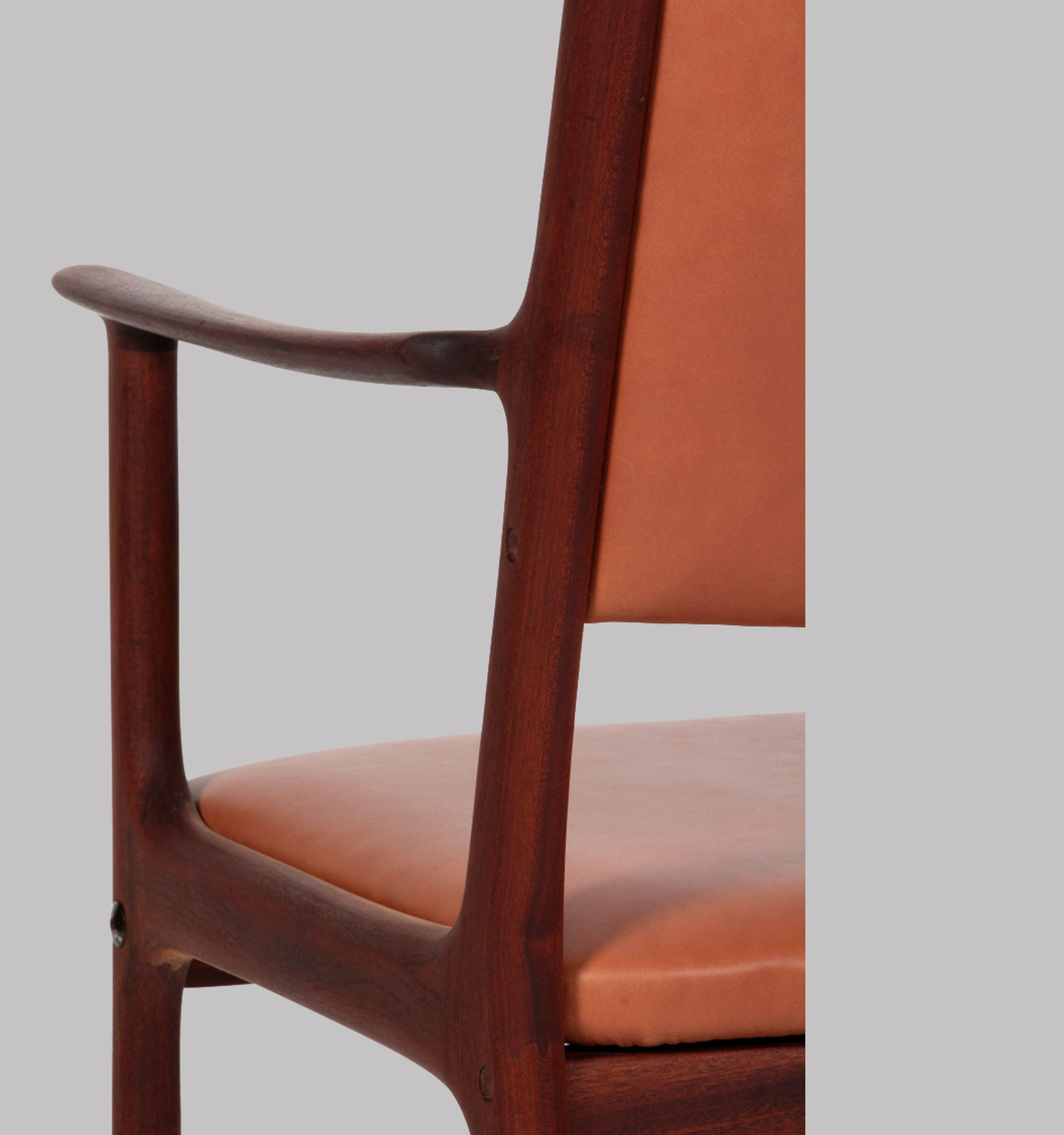 Woodwork 1950s Ole Wanscher Set of Five PJ 412 Armchair in Mahogany and Brown Leather For Sale